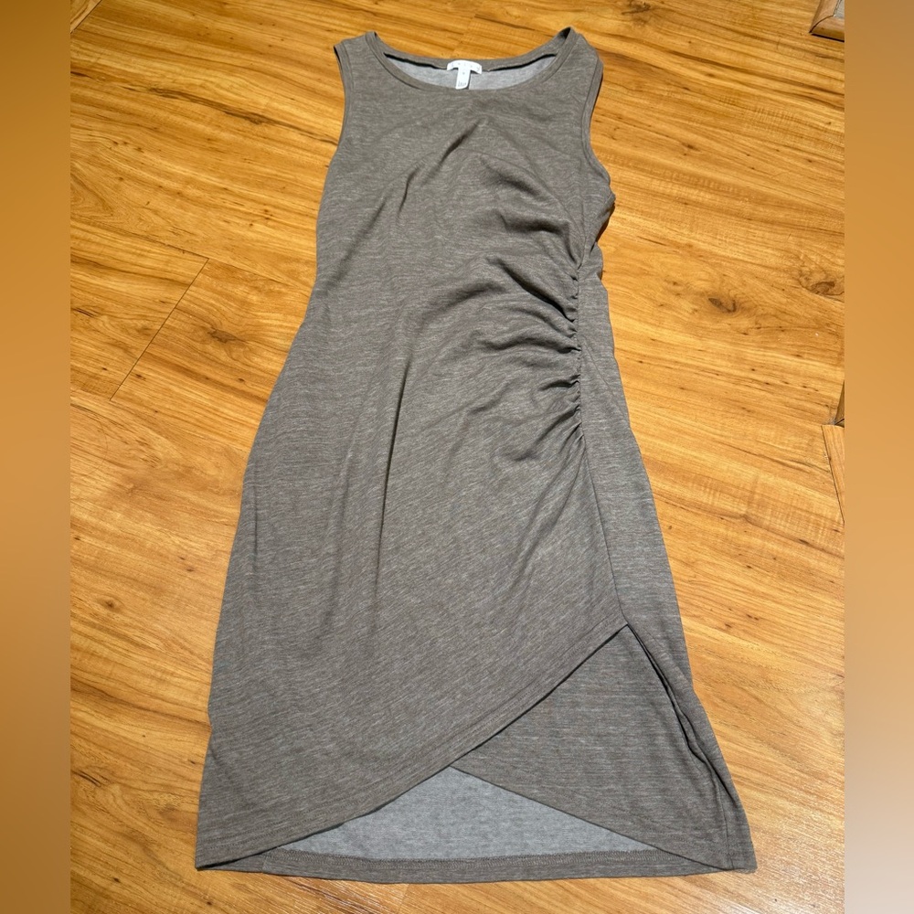 Leith Asymmetrical Ruched Light Brown Dress